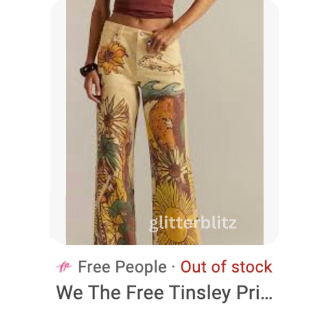 Free People "We The Free Tinsley" Printed Jeans - Size 33 - Picture 7 of 11